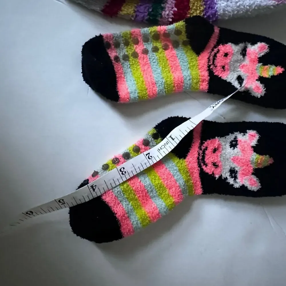 Girls Animal Print Fuzzy Socks with Grips - 3 Pairs